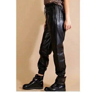 Scoop Black Soft Faux Leather Elastic Waist Cuffed Joggers Hip Hop Pants M 8-10